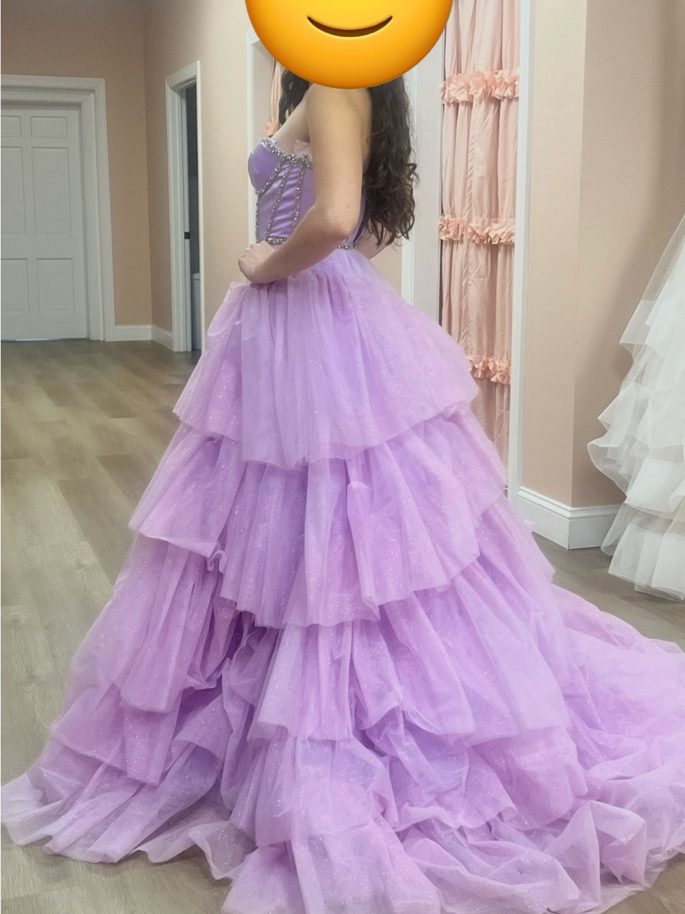 Lavender Tiered Tulle Prom Dress with Beaded Corset - Picture 2 of 5